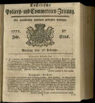 5tes Stueck, Montag den 3ten Februar 1772