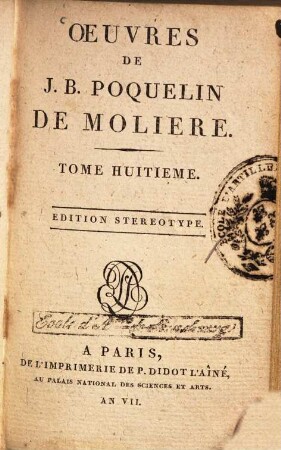 Oeuvres de J. B. Poquelin de Molière. 8