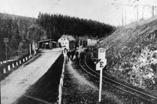Wilsdruff-Herzogswalde. Bahnstation Herzogswalde mit der Tännichtmühle im Hintergrund, Ansichtskarte, um 1920, Repro