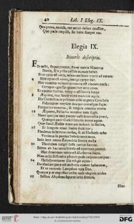 Elegia IX. Itineris descriptio / Das neunte Klag-Lied. Seine Reiz-Beschreibung