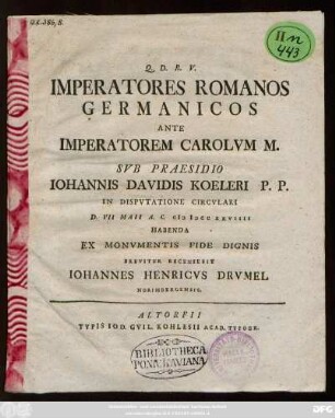 Imperatores Romanos Germanicos Ante Imperatorem Carolvm M.