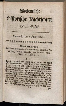 XXVIII. Stück. Bayreuth, den 9. Julii 1766.