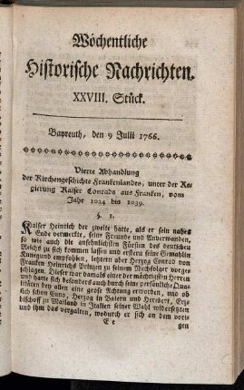 XXVIII. Stück. Bayreuth, den 9. Julii 1766.