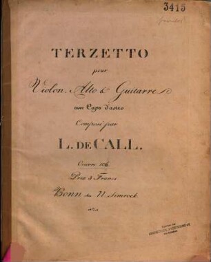 Terzetto pour violon, alto & guitarre avec capo d'astro : oeuvre 106