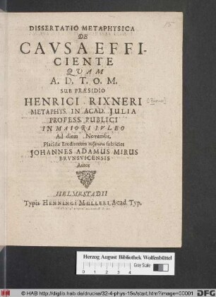 Dissertatio Metaphysica De Causa Efficiente
