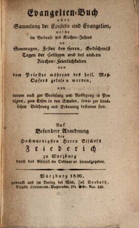 Evangelienbuch : oder Sammlung der Episteln und Evangelien