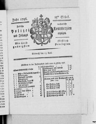 15tes Stück., Ausgabe vom 13. April 1796