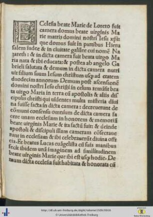 Translatio miraculosa Ecclesie beate Marie virginis de Loreto.