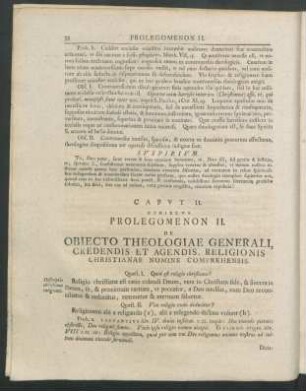 Caput II. Exhibens Prolegomenon II. De Obiecto Theologiae Generali, Credendis Et Agendis, Religionis Christianae Nomine Comprehensis
