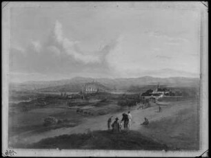 Flusslandschaft mit befestigter Stadt