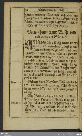 Vermahnung zur Busse und erkentnis der Sünden