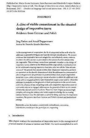 A cline of visible commitment in the situated design of imperative turns. Evidence from German and Polish