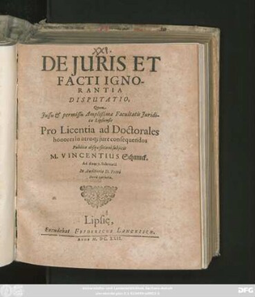De Iuris Et Facti Ignorantia Disputatio