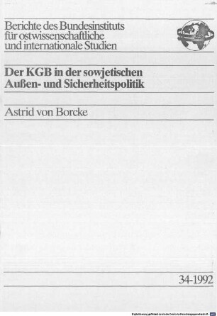Der KGB in der sowjetischen Außen- und Sicherheitspolitik