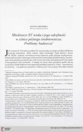 70: Miedzioryt XV wieku i jego odrębność w sztuce późnego średniowiecza : problemy badawcze =