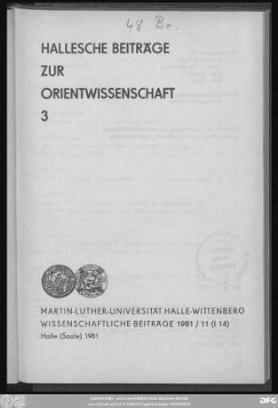 Hallesche Beiträge zur Orientwissenschaft ; 3