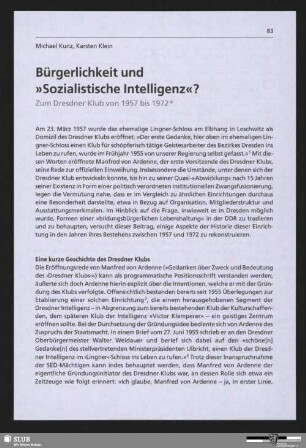 Bürgerlichkeit und "Sozialistische Intelligenz"? - Zum Dresdner Klub von 1957 bis 1972