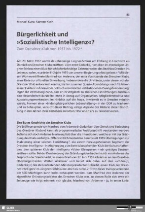 Bürgerlichkeit und "Sozialistische Intelligenz"? - Zum Dresdner Klub von 1957 bis 1972