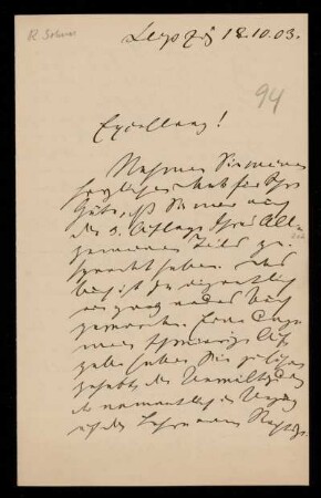 94: Brief von Rudolph Sohm an Gottlieb Planck, Leipzig, 18.10.1903