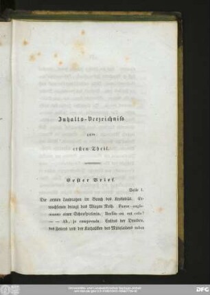 Inhalts-Verzeichniss zum ersten Theil.
