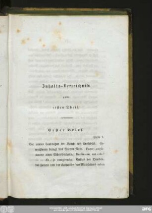 Inhalts-Verzeichniss zum ersten Theil.