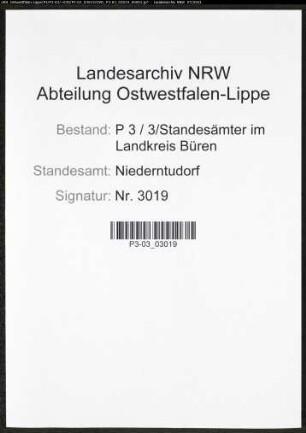 Heiratsregister Standesamt Niederntudorf