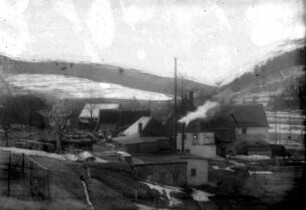 Holzplatz und Gebäude der Schneidmühle und Bäckerei Bernhard Richter