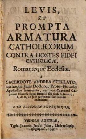 Levis, Et Prompta Armatura Catholicorum Contra Hostes Fidei Catholicae, Romanaeque Ecclesiae