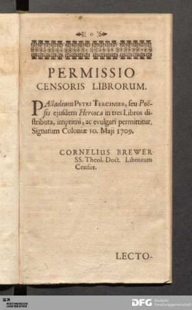 Permissio Censoris Librorum.