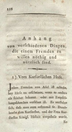1) Vom Kurfürstlichen Hofe.