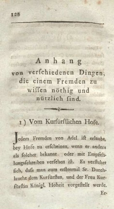 1) Vom Kurfürstlichen Hofe.