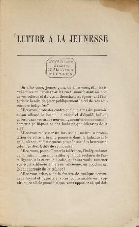L'Affaire Dreyfus : Humanité-Vérité-Justice. Lettre à la Jeunesse