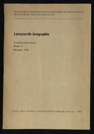 Lehrplan für Geographie : Erweiterte Oberschule Klasse 11