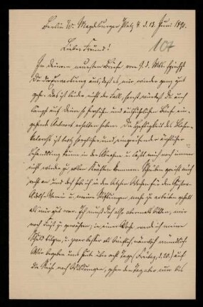 107: Brief von Reinhold Johow an Gottlieb Planck, Berlin, 13.6.1890