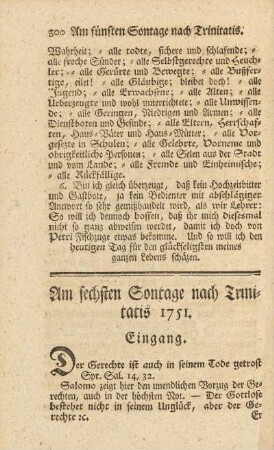 Am sechsten Sontage nach Trinitatis 1751
