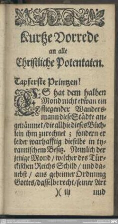 Kurtze Vorrede an alle Christliche Potentaten
