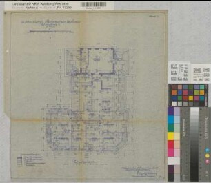 Münster (Münster) Wiederaufbau des Behördenhauses am Domplatz Nr. 3 Grundriß Dachgeschoß 1948 1 : 100 45 x 42 Pause Staatsneubauleitung Münster Regierung Münster Nr. 33943