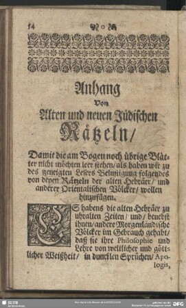 Anhang Von Alten und neuen Jüdischen Rätzeln