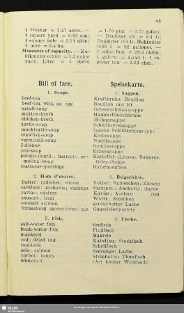 Bill of fare - Speisekarte