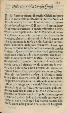 Dello stato della Chiesa Cinese