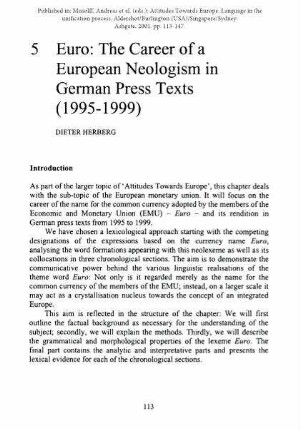 Euro: The Career of a European Neologism in German Press Texts (1995-1999)