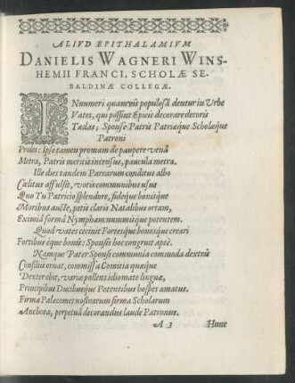 Aliud Epithalamium Danielis Wagneri ...
