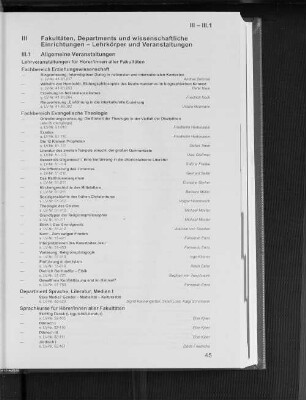 III. Fakultäten, Departments und wissenschaftliche Einrichtungen - Lehrkörper und Veranstaltungen