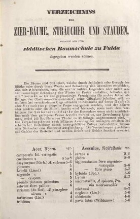 Verzeichniss der Zier-Bäume, Sträucher und Stauden ...