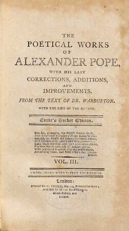 The poetical works : with his last corrections, additions and improvements ; with the life of the author ; embellished with superb engravings, 3