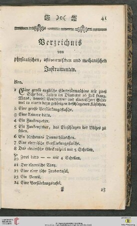 Verzeichnis von physicalischen, astronomischen und mechanischen Instrumenten