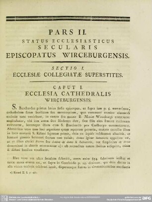 Pars II. Status Ecclesiasticus Secularis Episcopatus Wirceburgensis