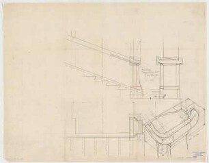 Thiersch, Friedrich von; München; Justizpalast - Treppenanfänge in der Zentralhalle 2. OG (Perspektivischer Schnitt, Schnitte, Ansichten)