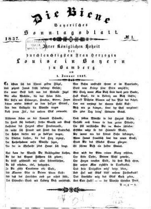 Die Biene : Bayerisches Sonntagsblatt. 1837