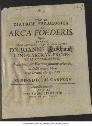 Diatribe Philologica De Arca Foederis